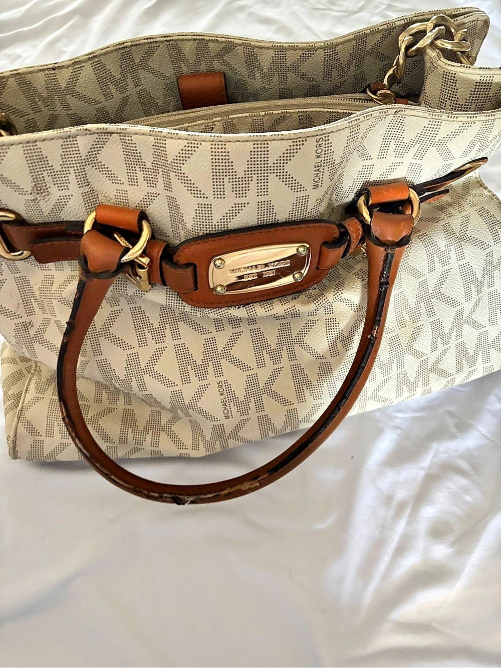 Michael Kors Jet Set Vanilla MK Signature Tote Bag Cream & Brown